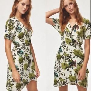 ARITZIA BABATON WALLACE Women's Floral Print Wrap Dress Leafy Botanical Tropical